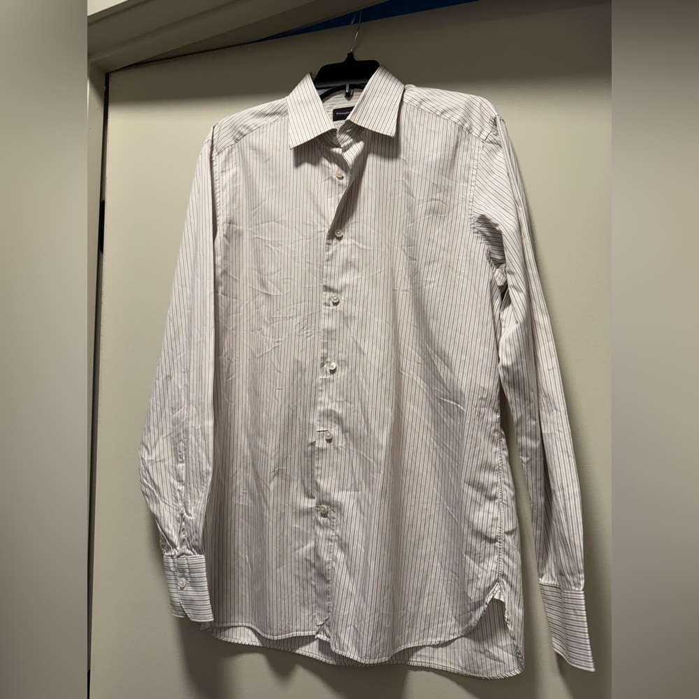 Ermenegildo Zegna White and Gray Striped Dress Shirt Size 16